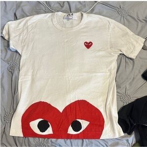 Comme des Garcons PLAY White Tee with Red and Black Graphic